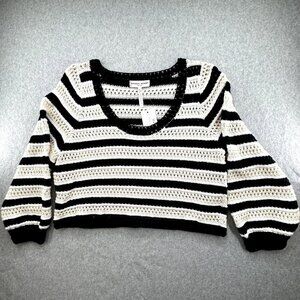 Apiece Apart Sari Crochet Cropped Sweater Size XL Black White Striped Cotton